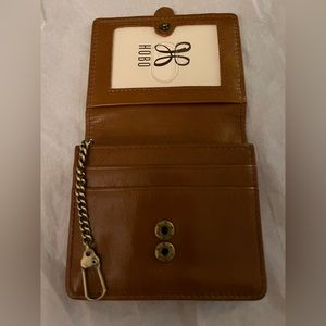 HOBO Cognac Leather ID Card Wallet with Chain Clip